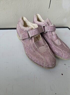 Pink Suede Paciatti Pink Crystal Embellished Mary Jane Sneakers